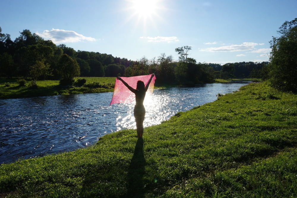 On the Beach with Pink Shawl #18