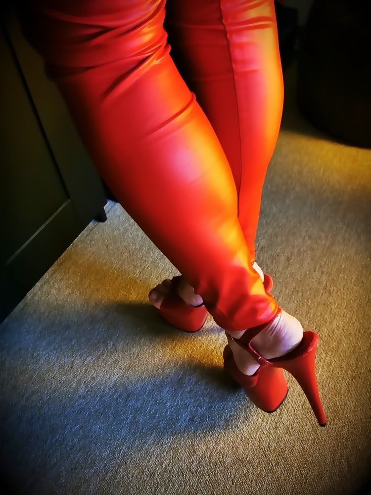 Red Leggings & Red Pleaser Heels #6