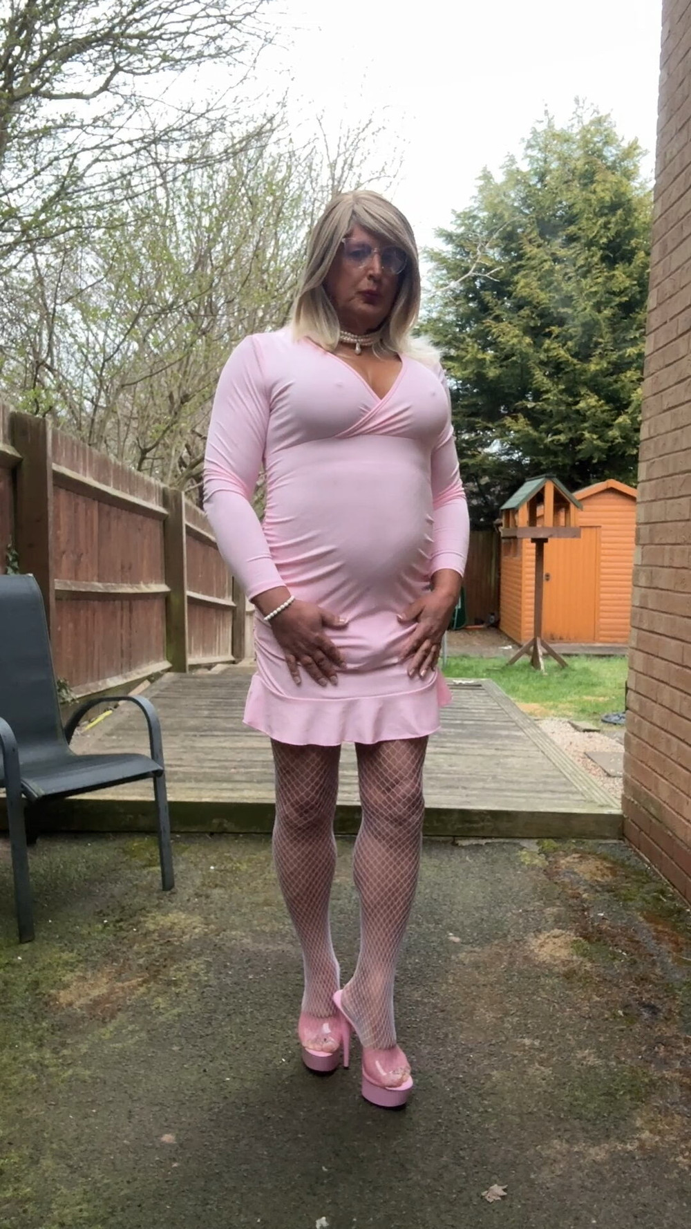 Sexy Crossdresser kellycd2022 in pink dress and fishnets  #18