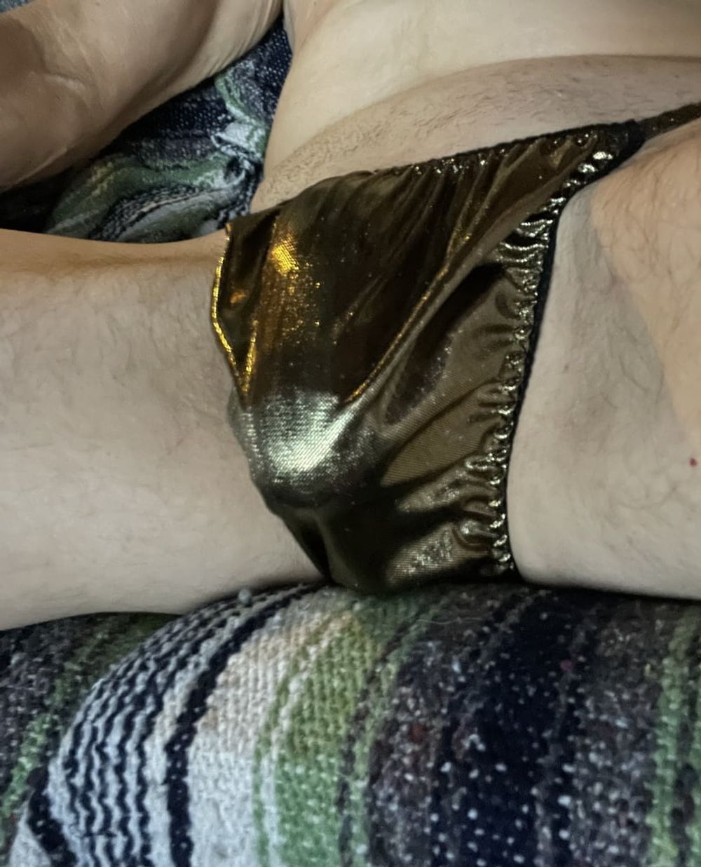 Hard cock in shiny gold panties #2