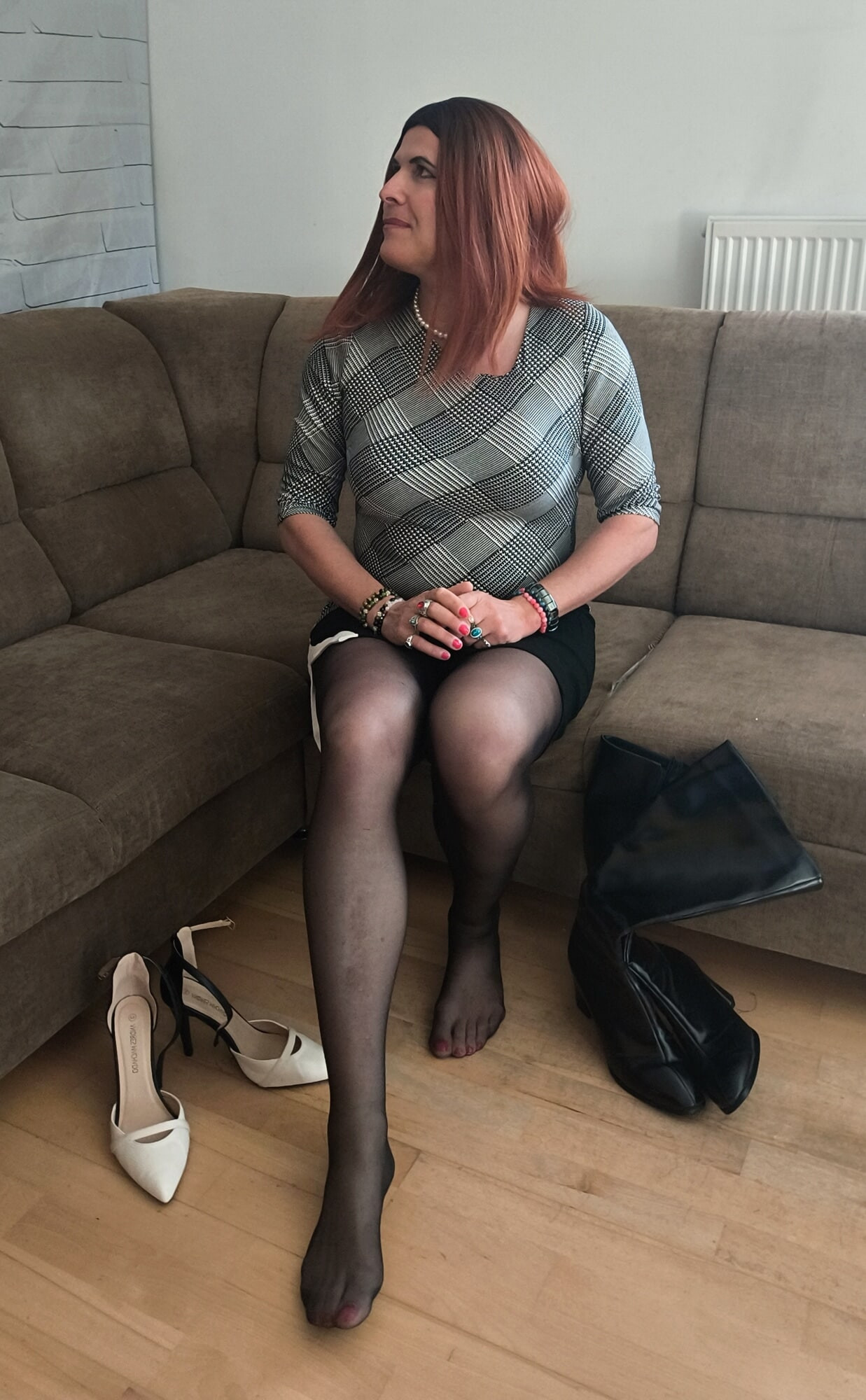 Black pantyhose and lovely short dress #34