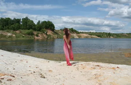 naked with red shawl           