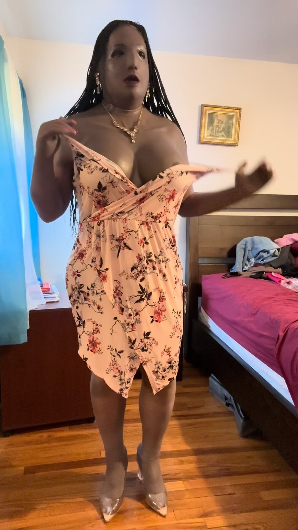 Danae in light colored dress, stripping and cuming #18