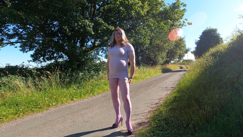 Crossdresser Kellycd in lilac dress and seamless pantyhose  #22