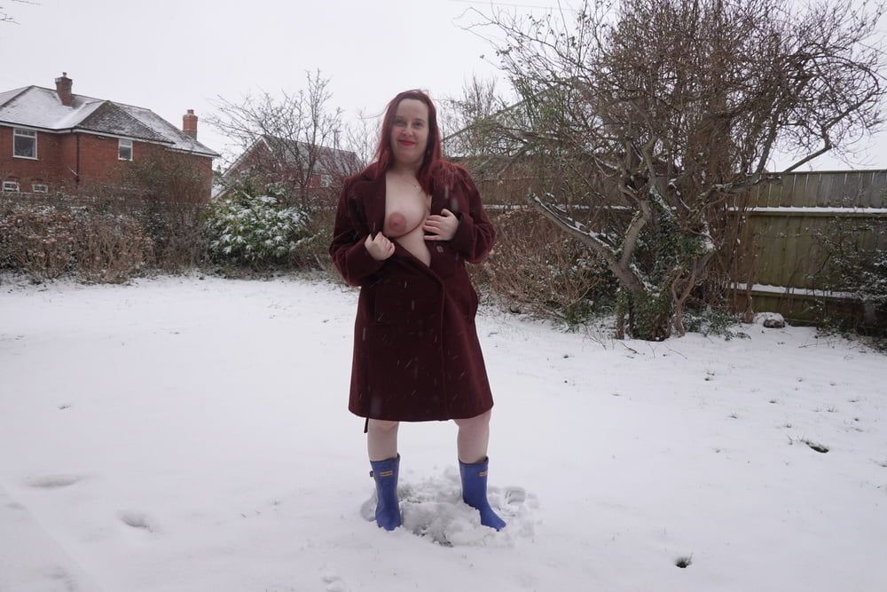 Pregnant flashing naked in the cold snow #44