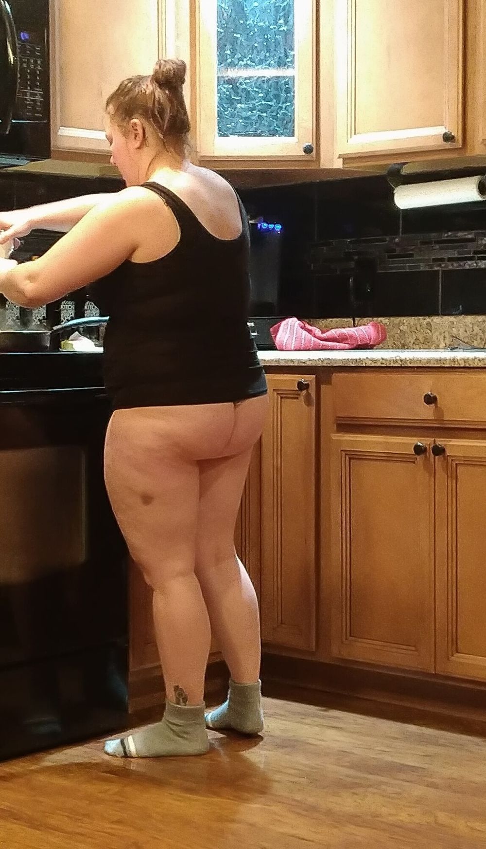 Sexy chubby wife cooking in thong  #12