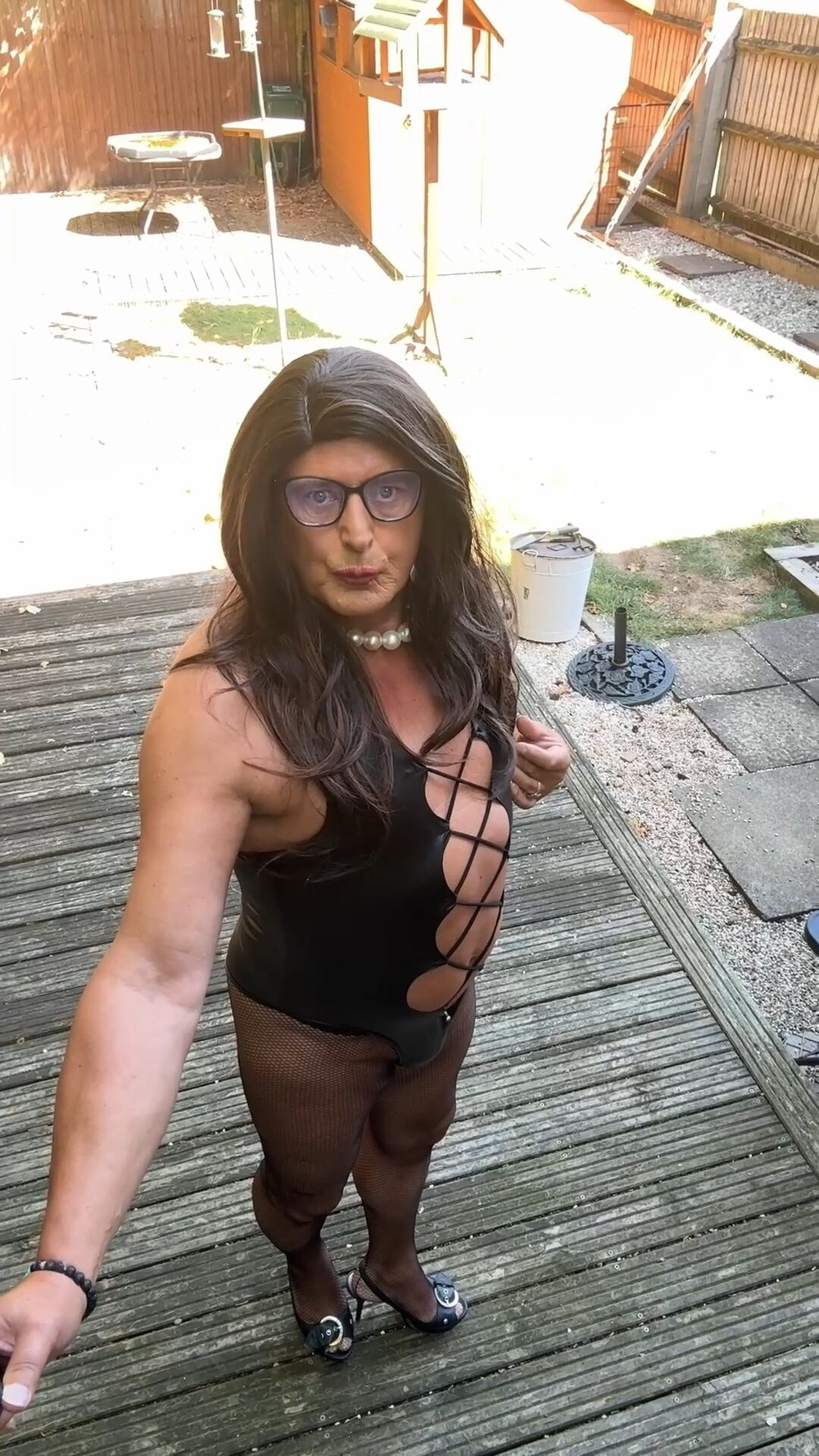 Sexy Crossdresser kellycd2022 in black pvc bodysuit and heel #6