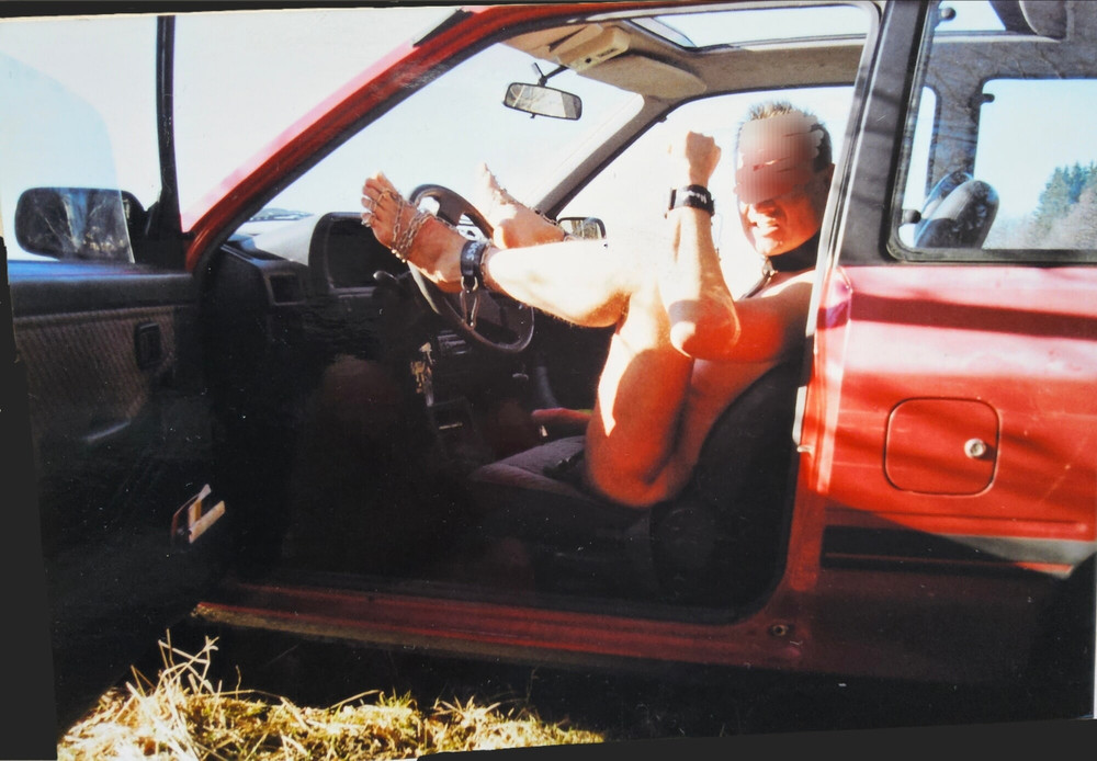 naked Guy Outdoor in his Car ( Chain Slave ) public Space! #6