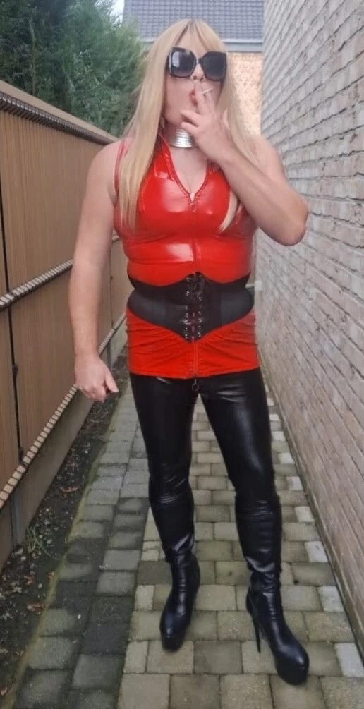 Smoking in black legging and tits out #5