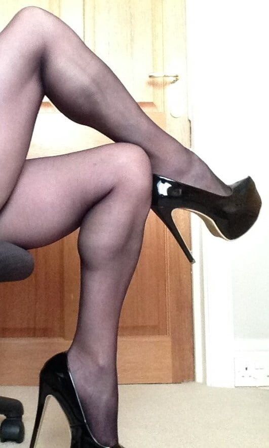 office slut in sheer black tights #16