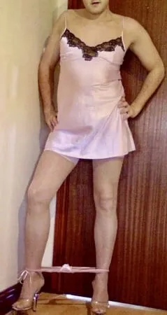 pink satin cami and stockings         