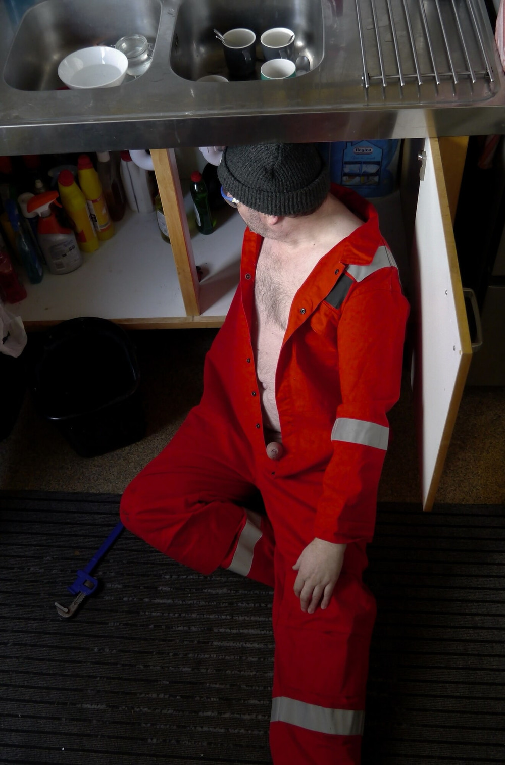 Plumber strips from overalls. #3