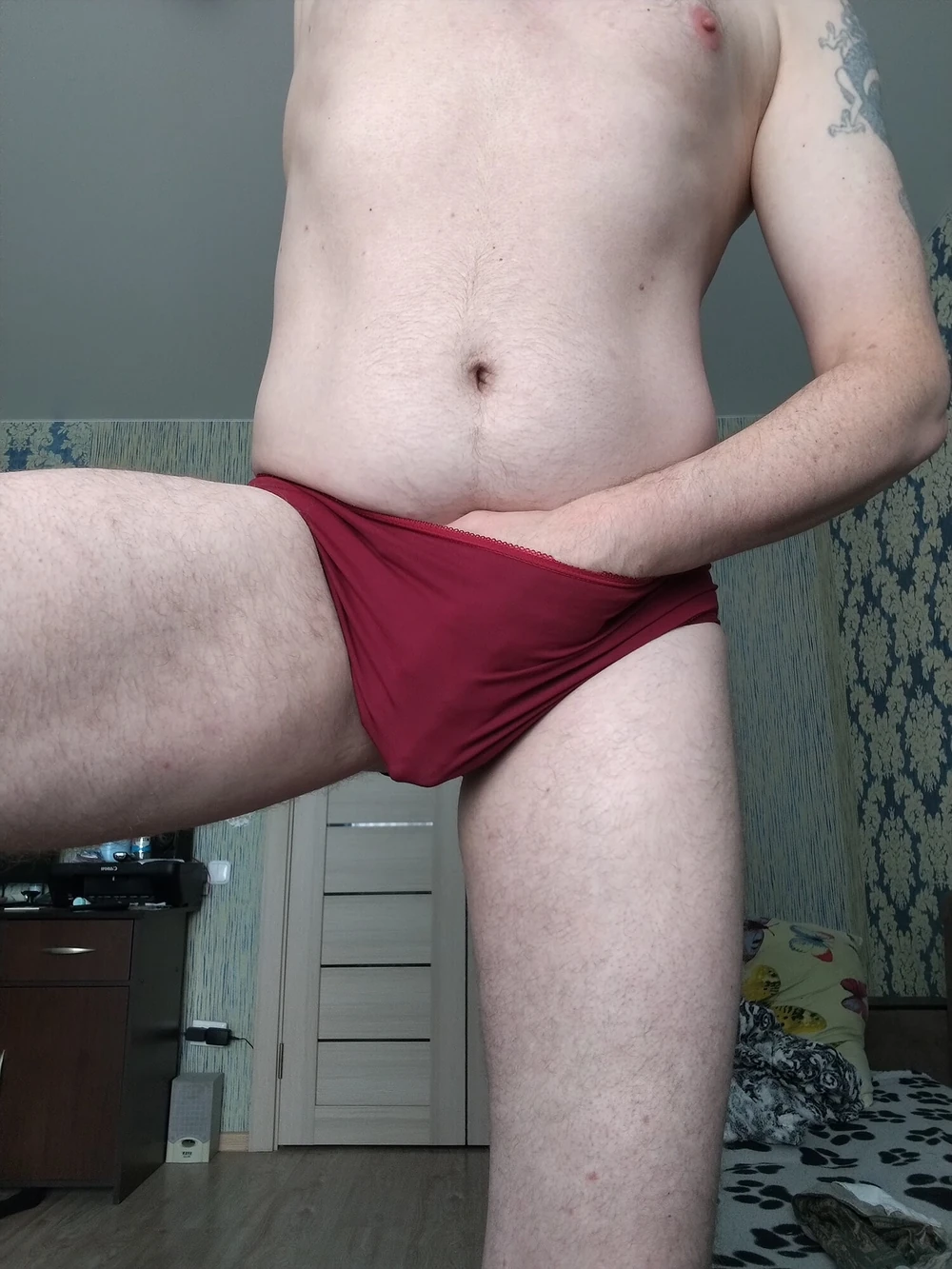 Crossdresser's ass in new vinous panties  #4