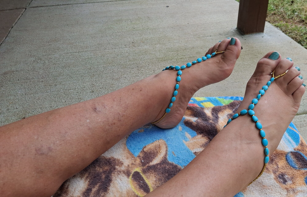 Barefoot sandals on cute pedicured toes #14