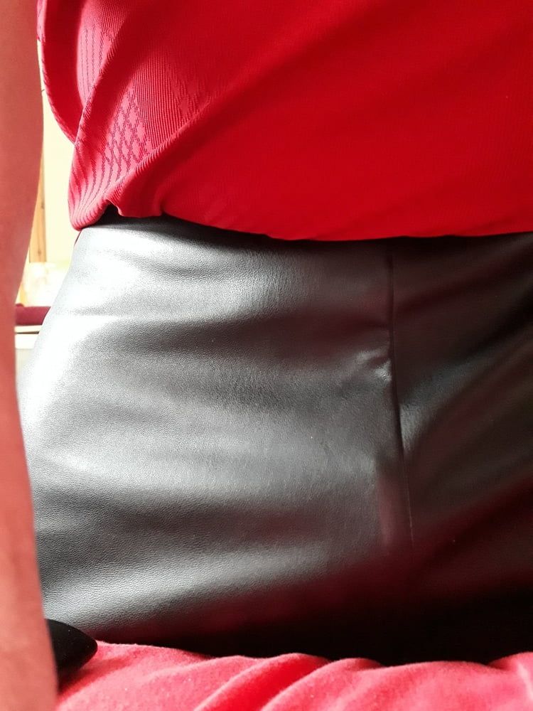 My hard cock with my sexy leather mini skirt on  #2