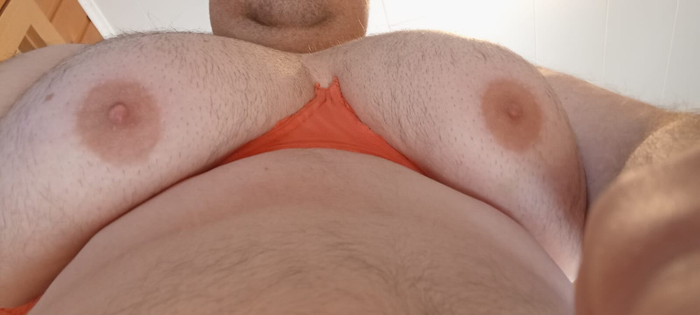 My Fat Natural Femboy Tits in Broken Red Bra #2