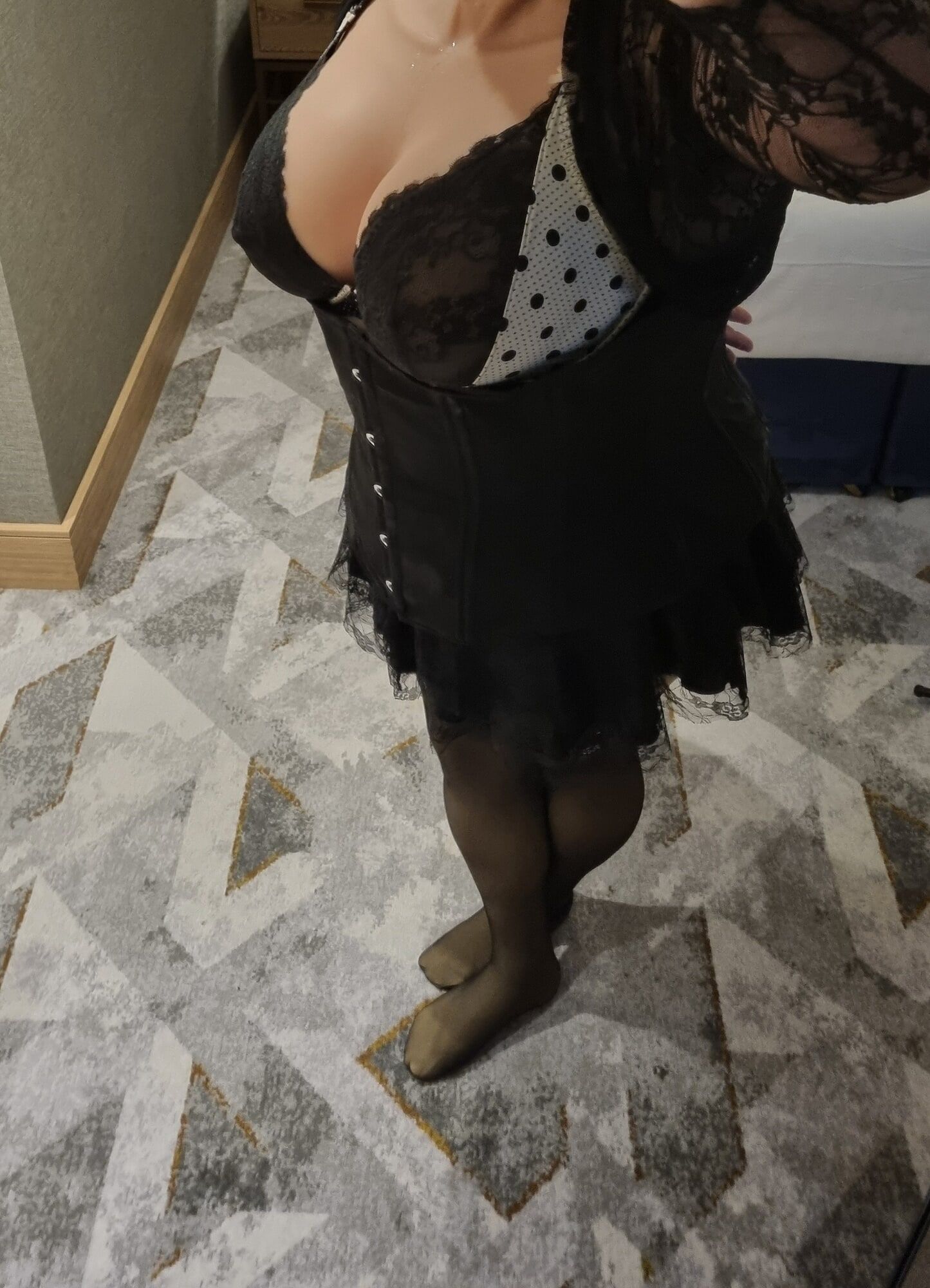Crossdressing with matching  polka dot bra and  knickers #2