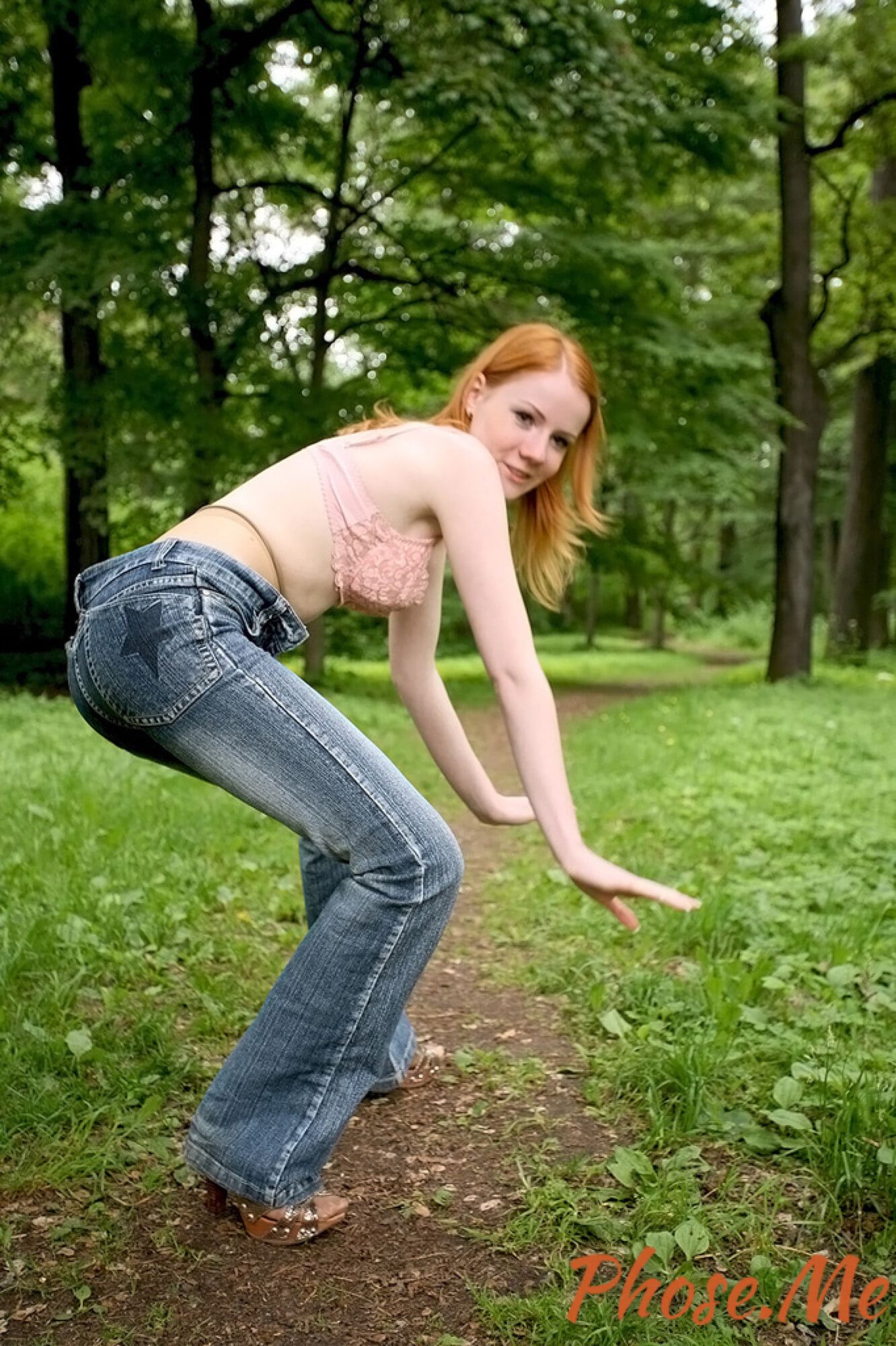 Sexy Redhead Strips Out Of jeans In Forest #19