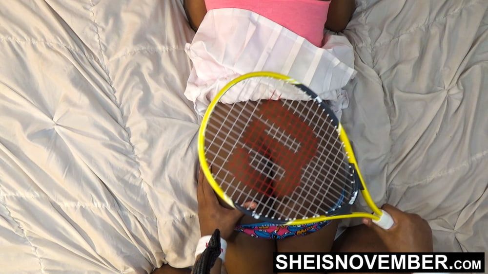 Spanking Innocent Black Babe Ass Cheeks With Tennis Racket