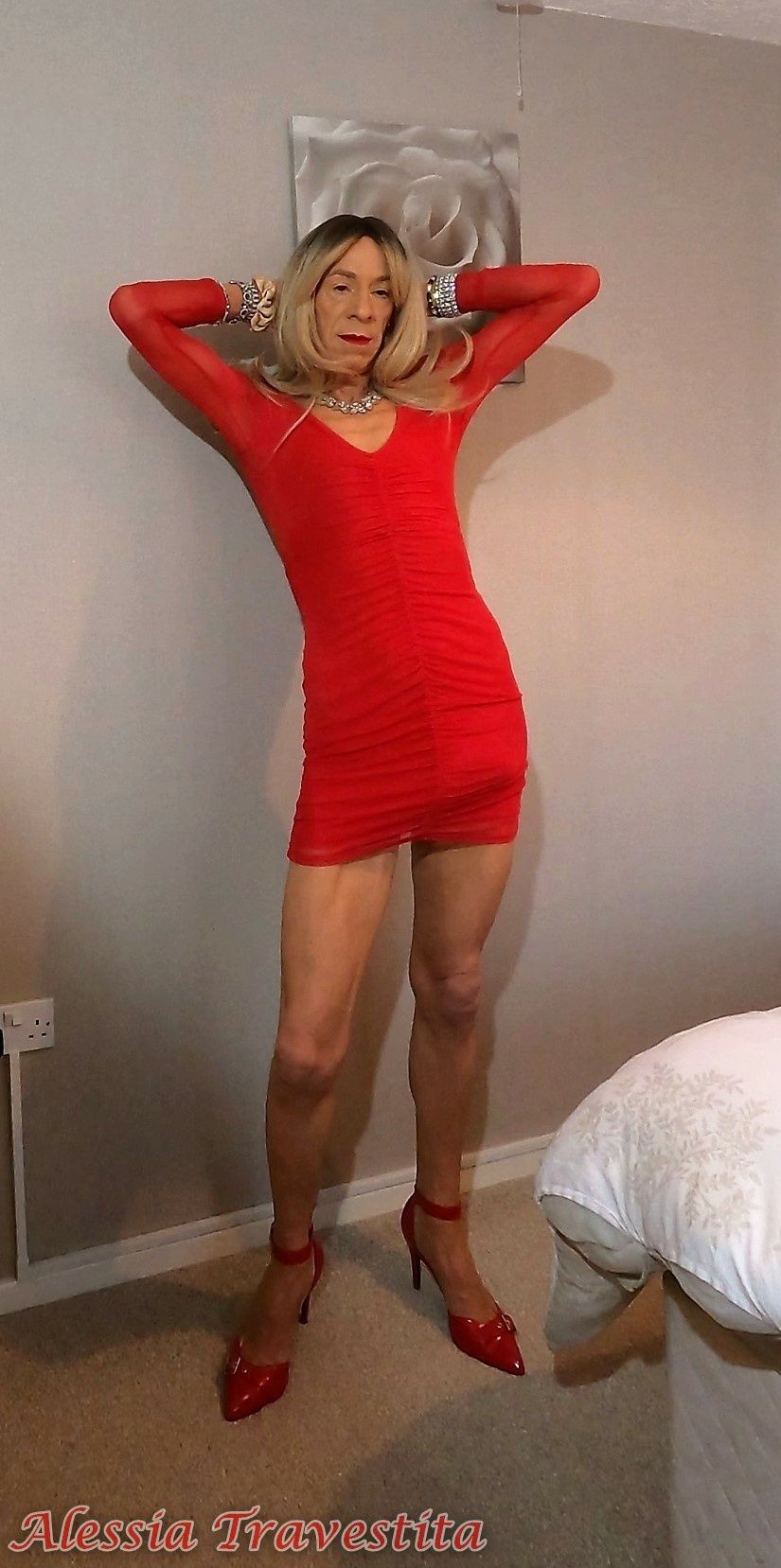 64 Alessia Travestita in Sheer Red Dress #44