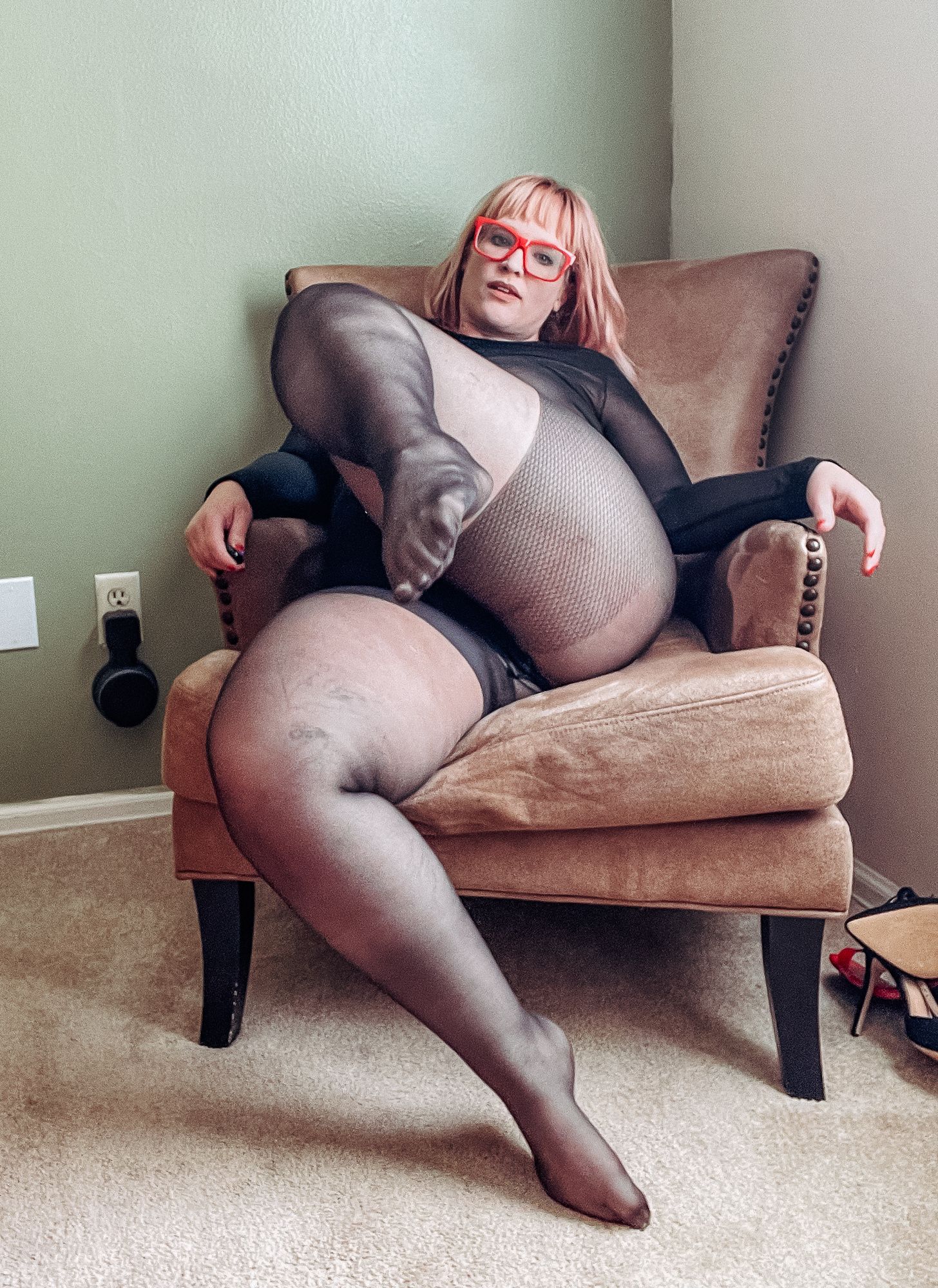 Gorgeous BBW in a black body suit see through Lace Sheer #38