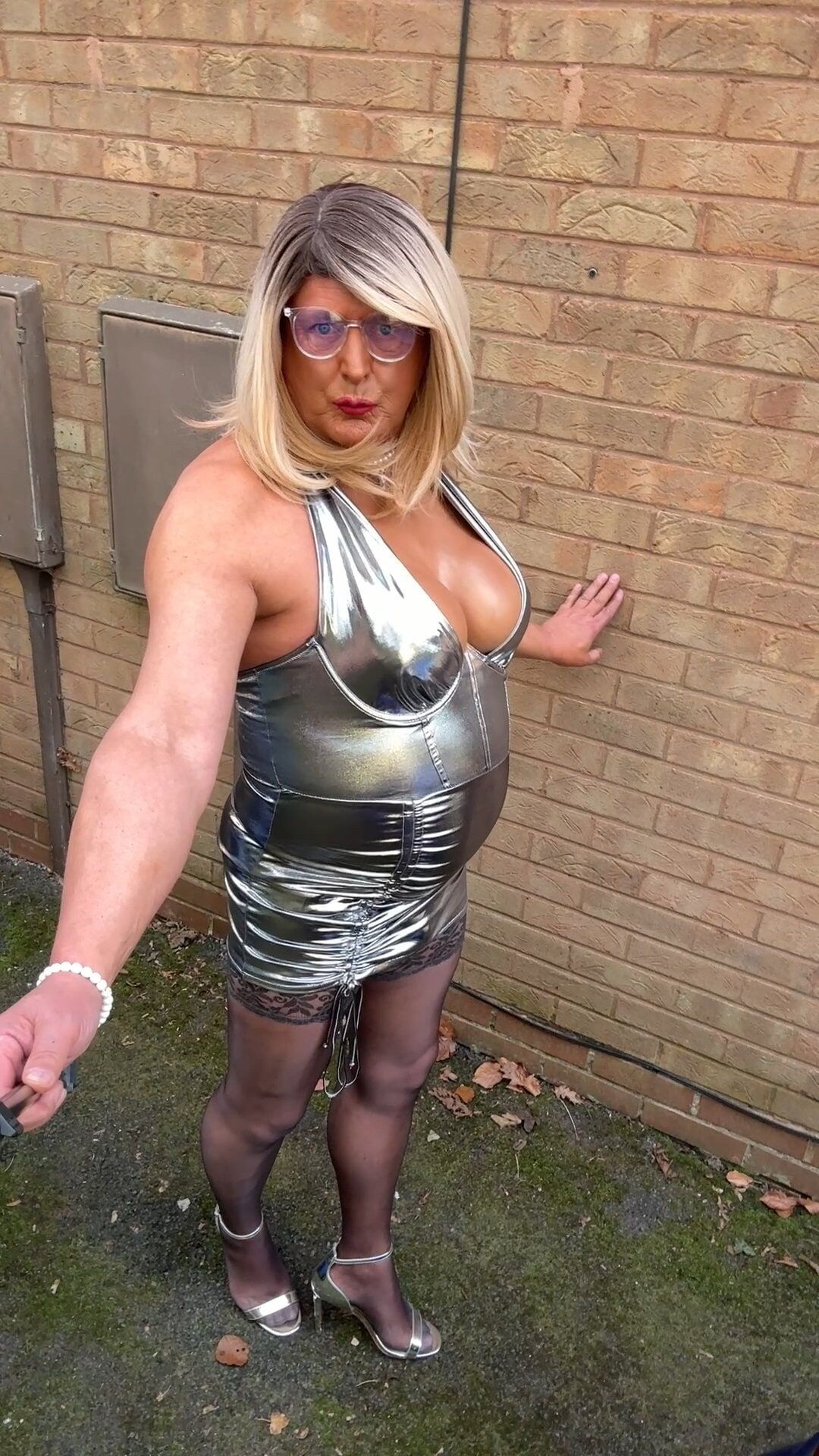 Sexy Crossdresser kellycd2022 in silver dress and heels  #28