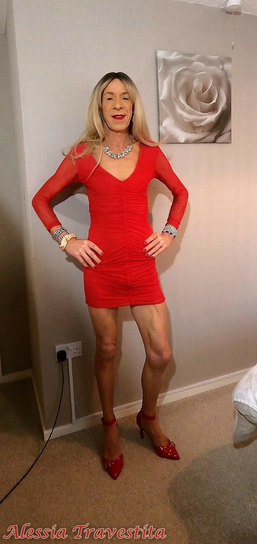 64 Alessia Travestita in Sheer Red Dress #57