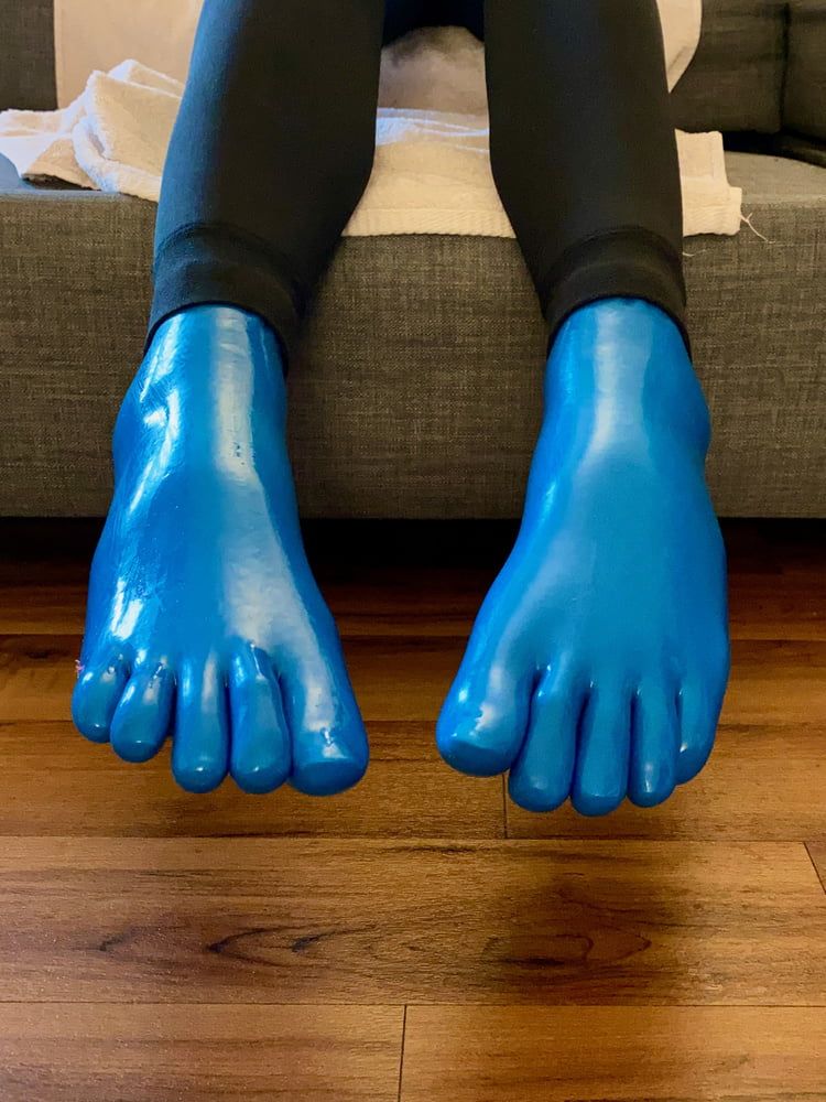 Blue Latex Toe Socks and Gloves #4