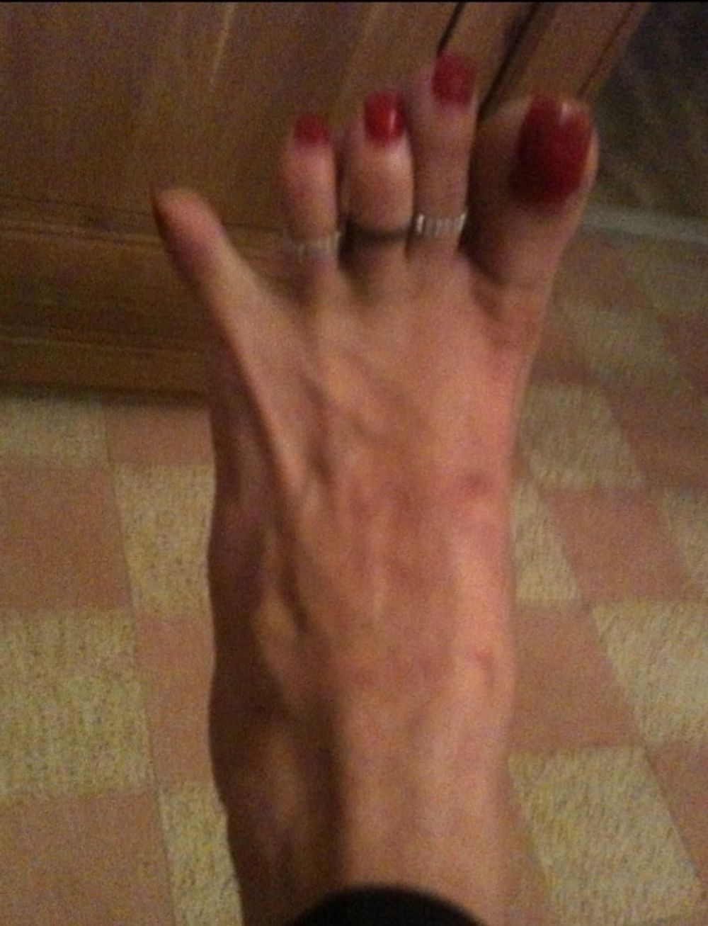 red toenails mix (older, dirty, toe ring, sandals mixed). #24