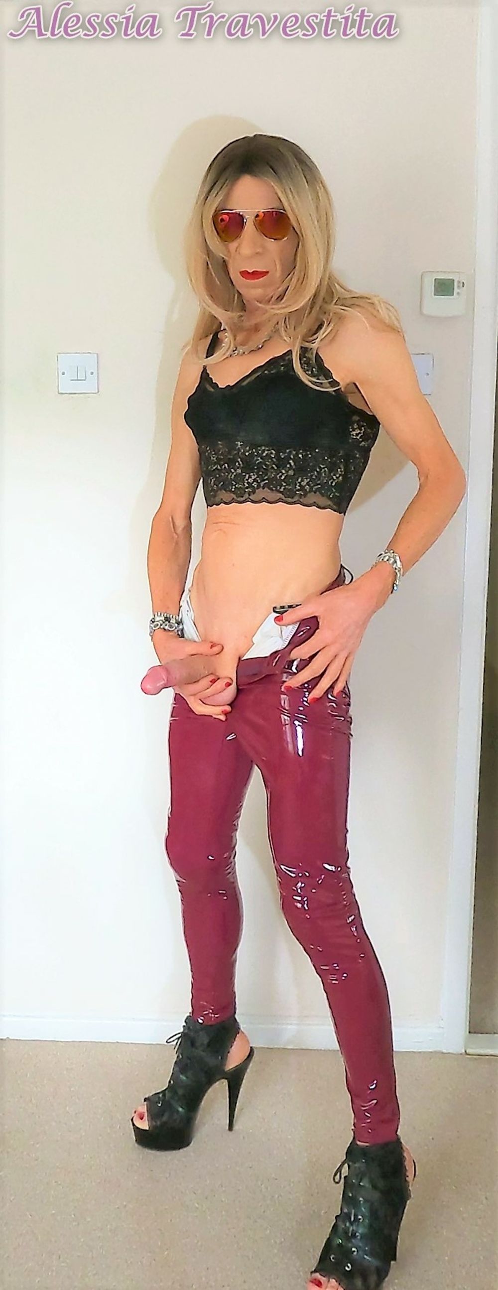 76 Alessia Travestita in Burgundy PVC Jeans #13