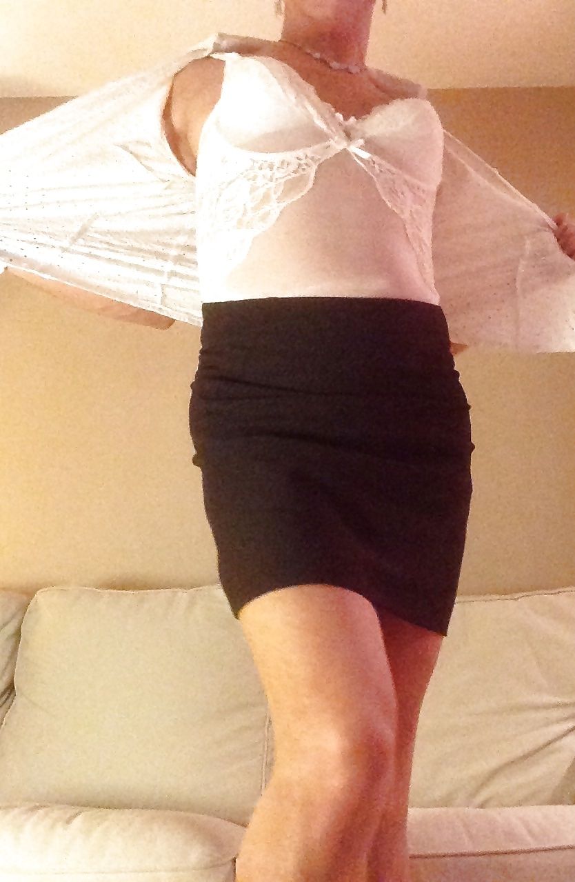 Lovely White lingerie, stockings, sexy skirt #6