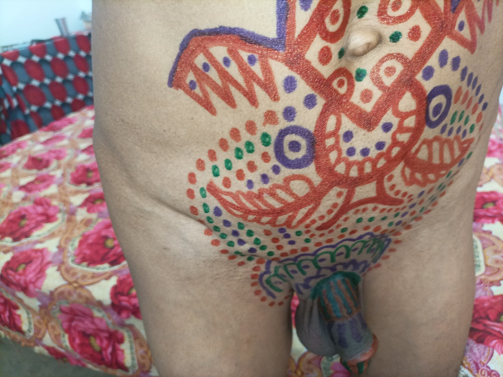 Sissy belly tattoo and coloured cock #9