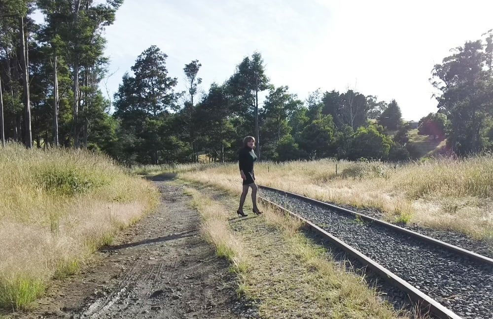 Crossdress Road trip- Rural road -Black Dress #7