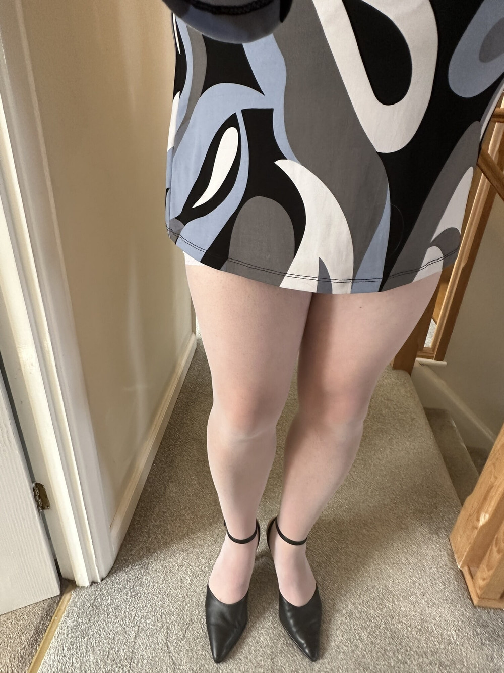 Crossdresser wearing White Stockings and sexy Heels #9
