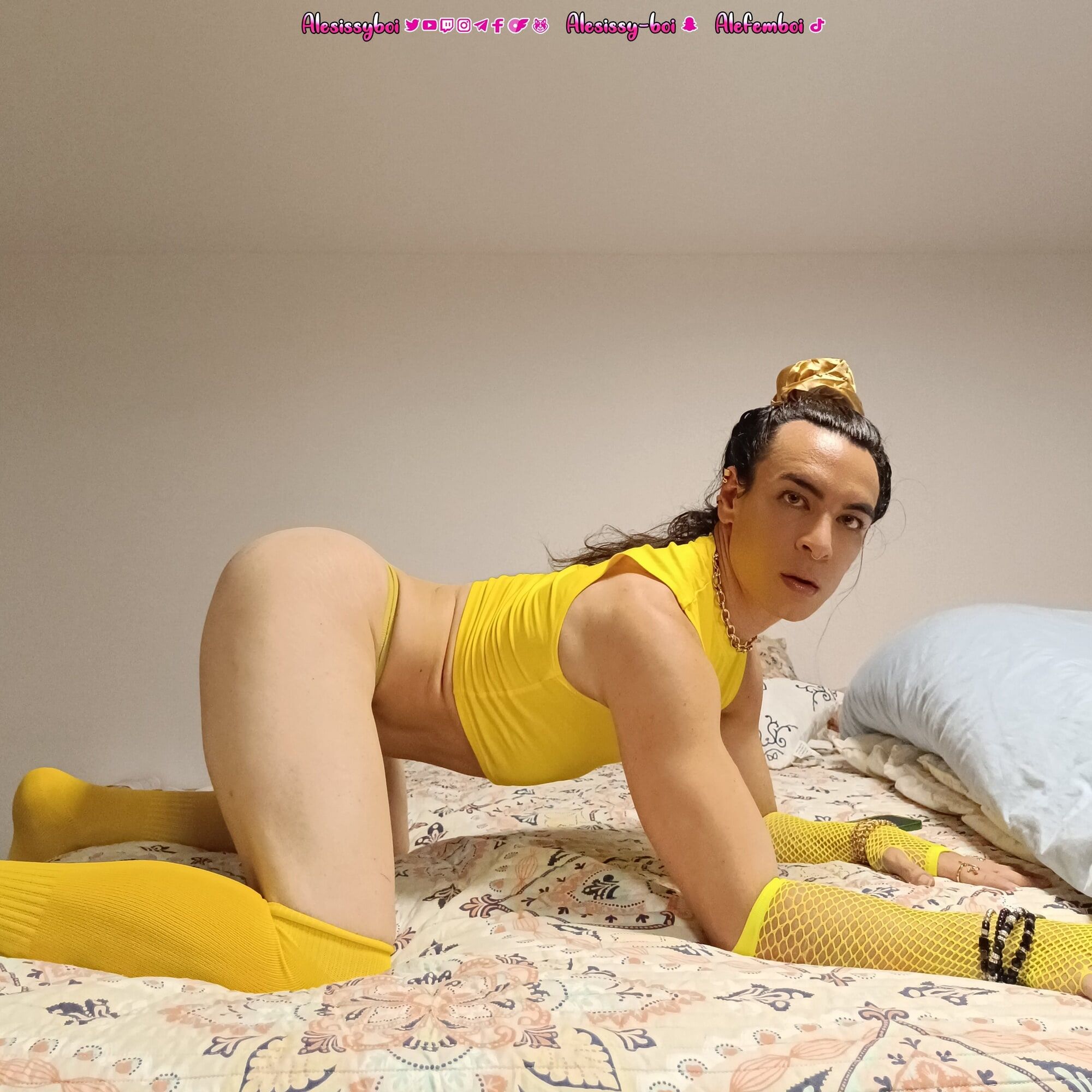 Sissyboi femboi  Yellow lingerie outfit #10