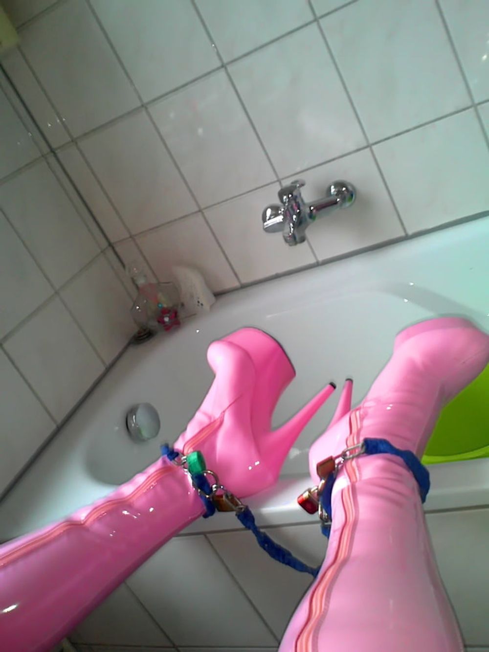 Overknee Boots Pink Latex Stiefel Fetish High Heels Tits Hot #30