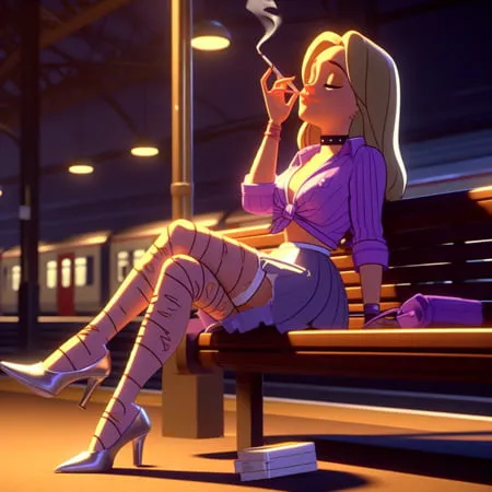 purple stockings smoking         