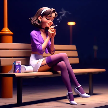 purple stockings smoking         