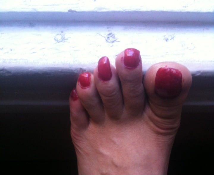 red toenails mix (older, dirty, toe ring, sandals mixed). #55