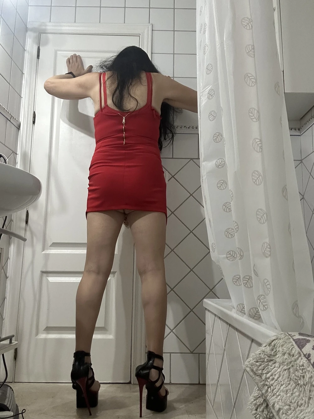 Beautiful sexy shemale bathroom high heels fetish big cock #5