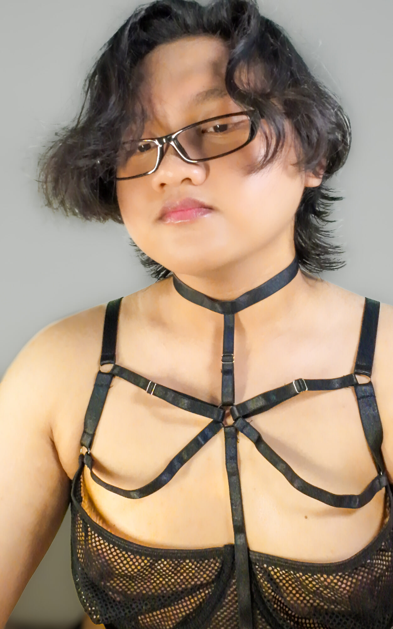 Does This Shemale Look Better in Glasses or Lingerie? #1