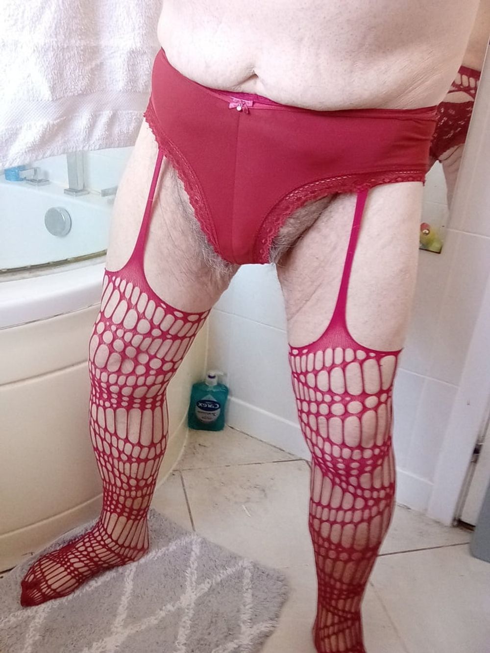 In red fishnets and panties #7