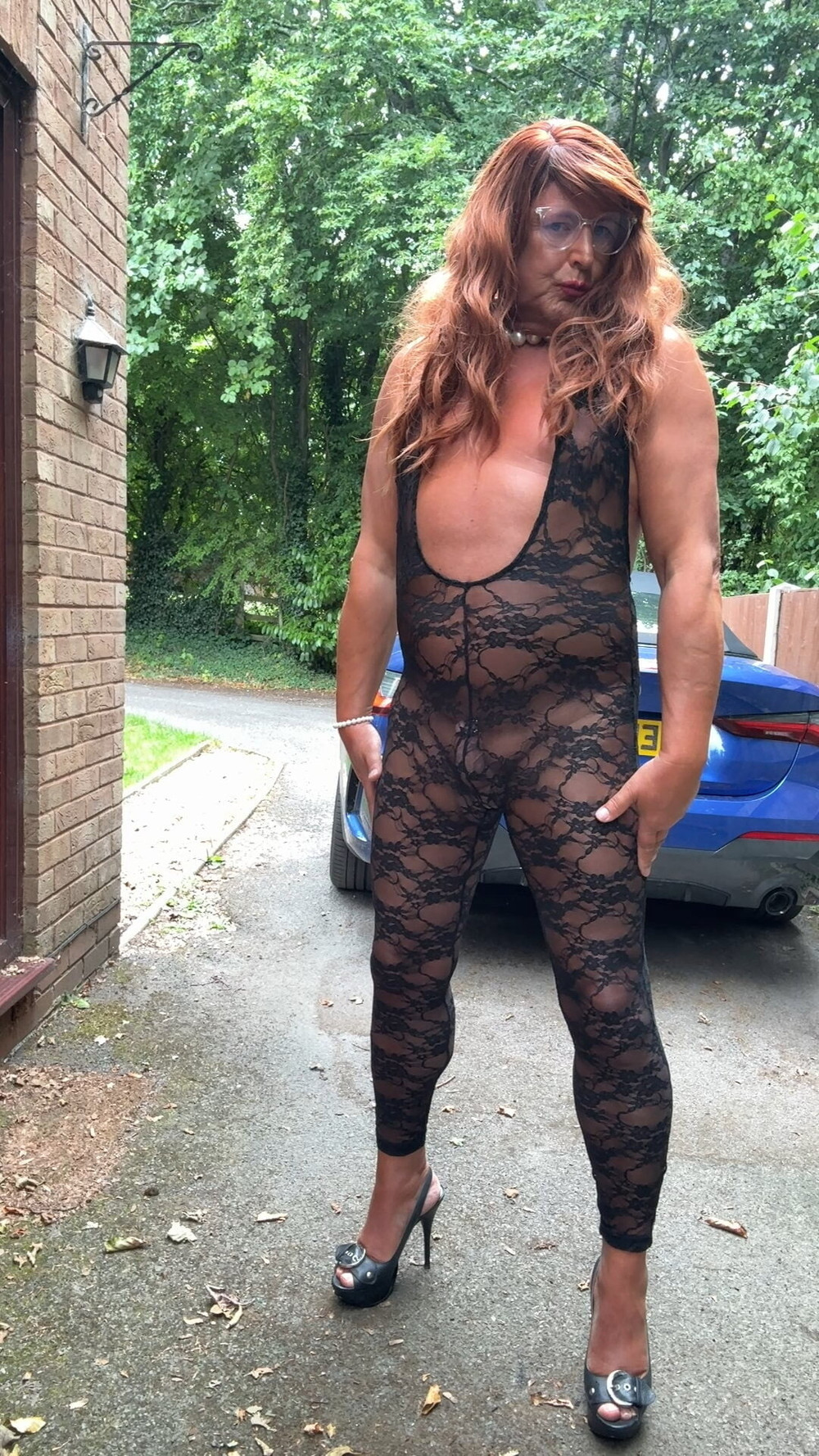 Sexy Crossdresser kellycd2022 in black lace catsuit and heel #24