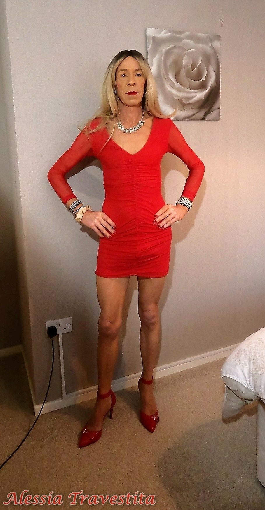 64 Alessia Travestita in Sheer Red Dress #9