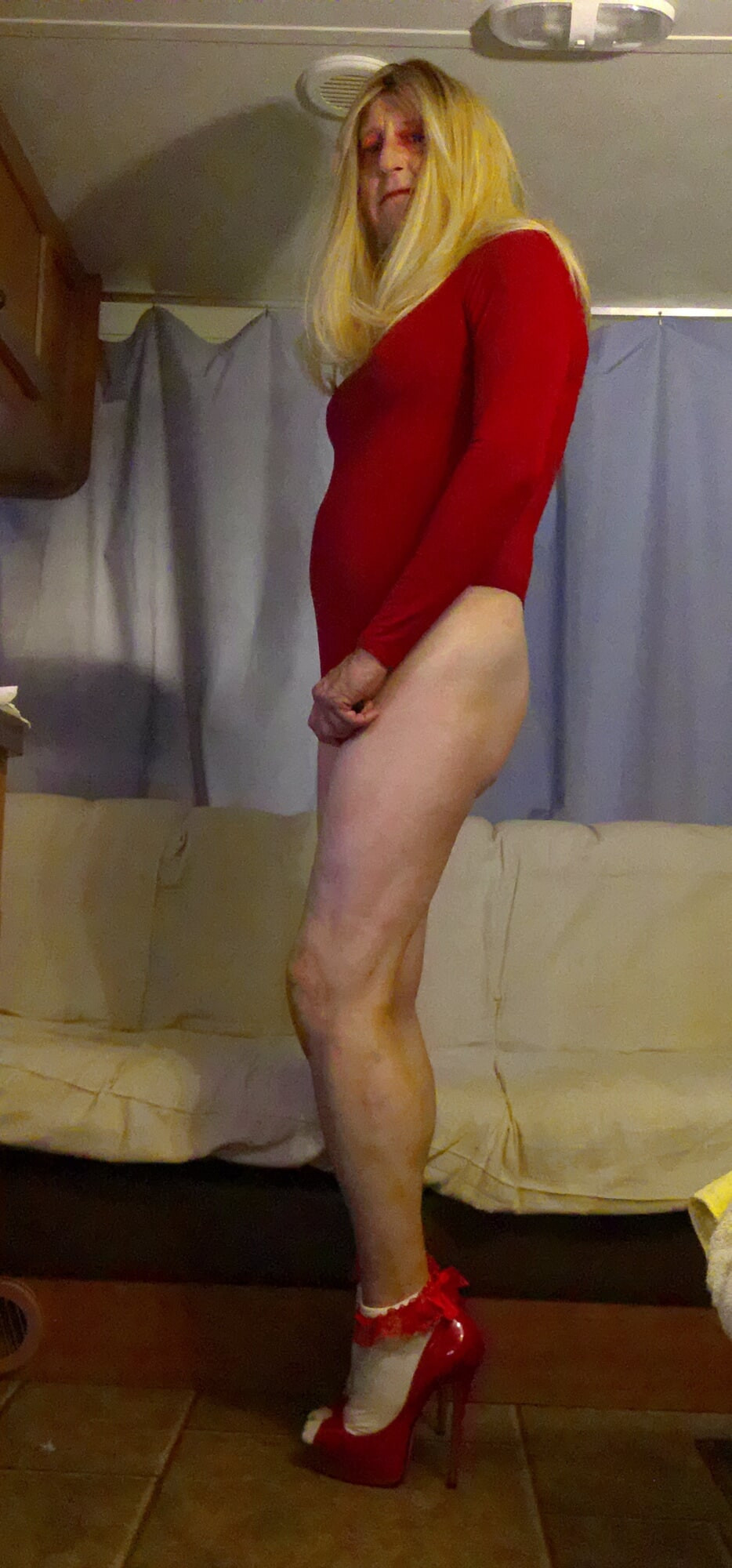 Faggot Andrew Brown in Denim Leggings and Heels #14