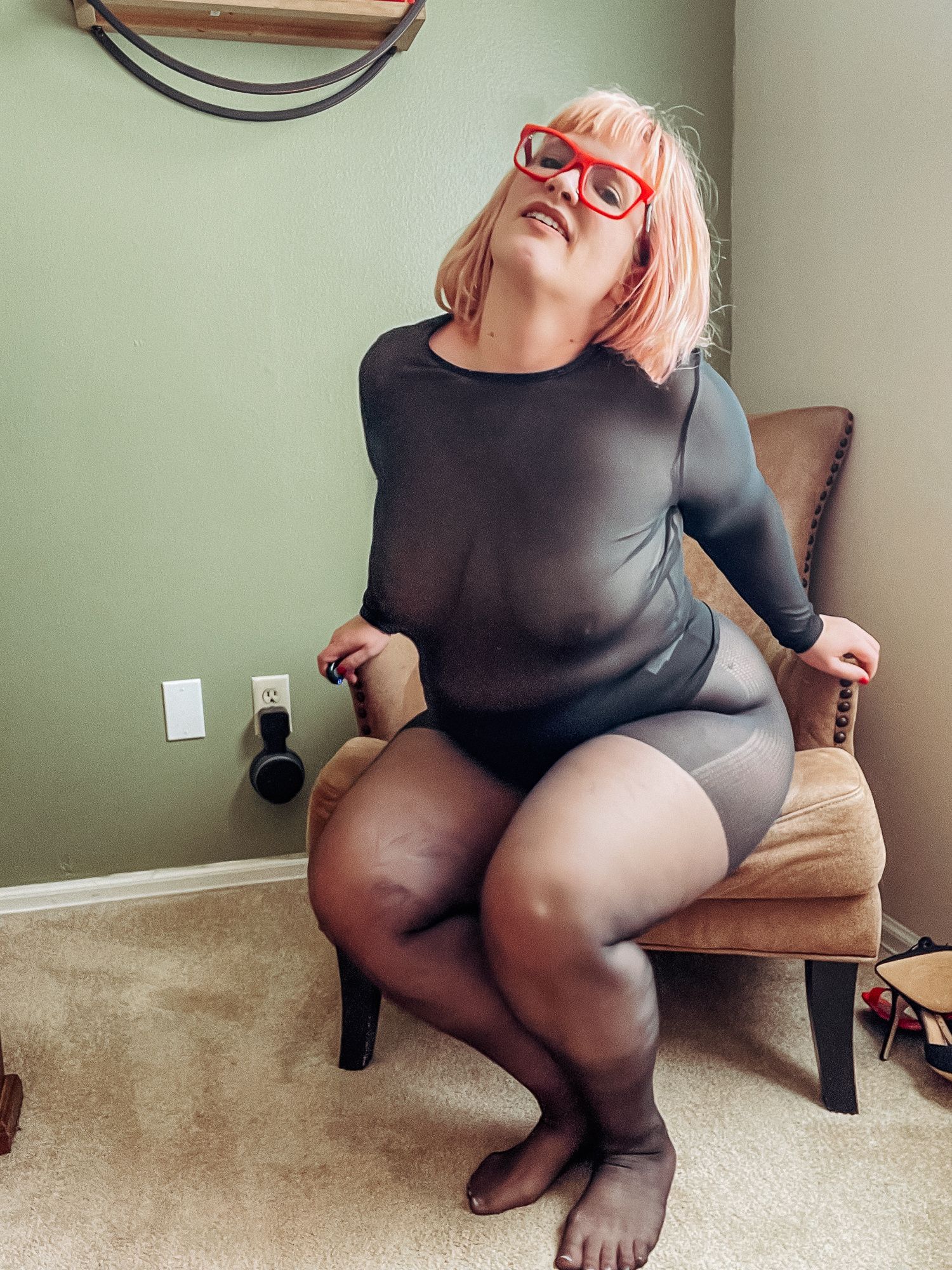 Gorgeous BBW in a black body suit see through Lace Sheer #4