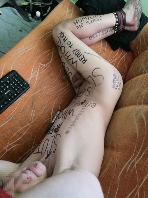 Slave body writing in dirty basement. Humiliation comment #7