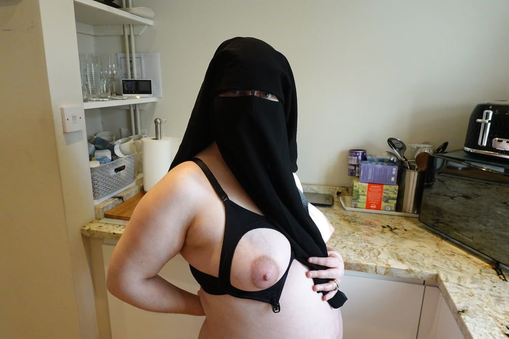 Pregnant Wife in Muslim Niqab and Nursing Bra #5