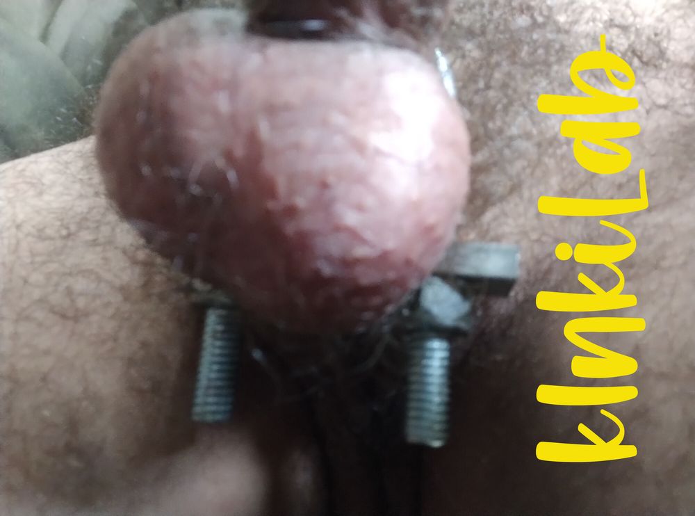 My slave with his cock rings and balls