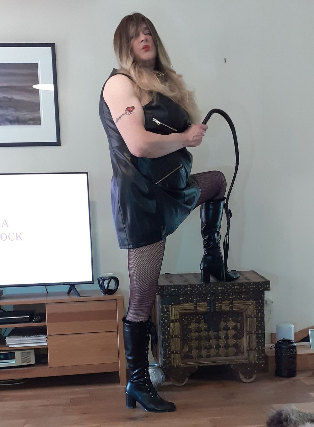 crossdressed in black leather dress #35